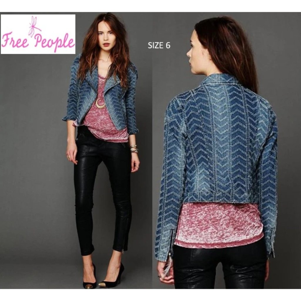 Free People We The Free Denim Moto Blue Jean Biker Jacket